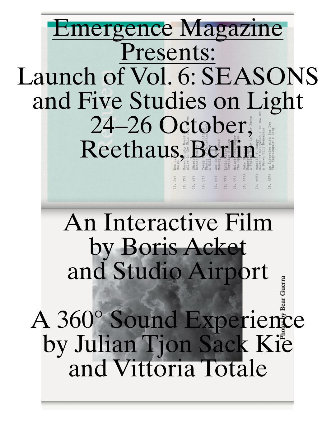 Emergence Magazine neue Ausgabe Seasons Launch Event Reethaus