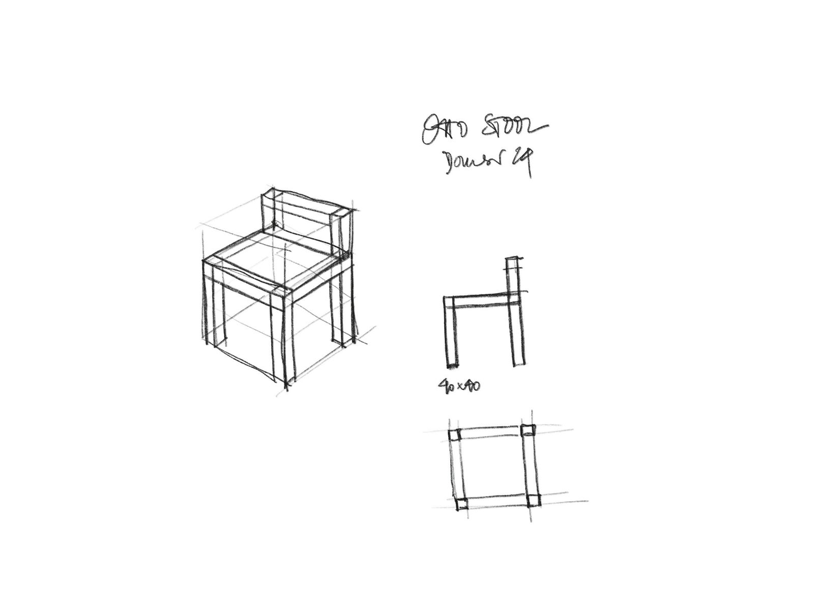 Eine Skizze des Stuhls „Otto“ von Nidus